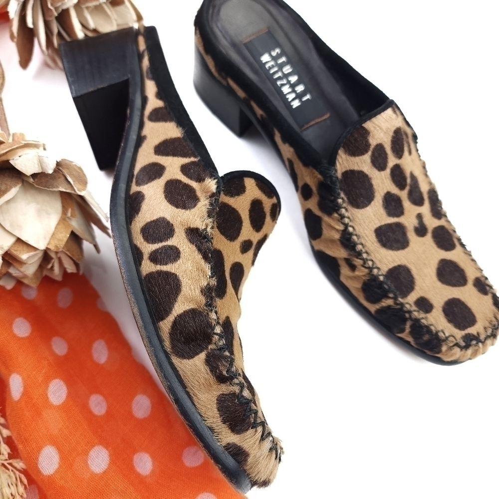 Stuart Weitzman Leopard Print Calf Fur Loafer Mul… - image 6